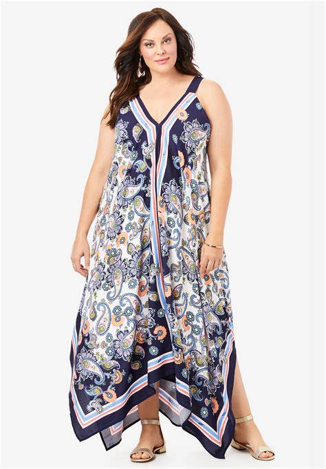 Scarf Print Maxi Dress Plus Size Maxi Dresses Roamans