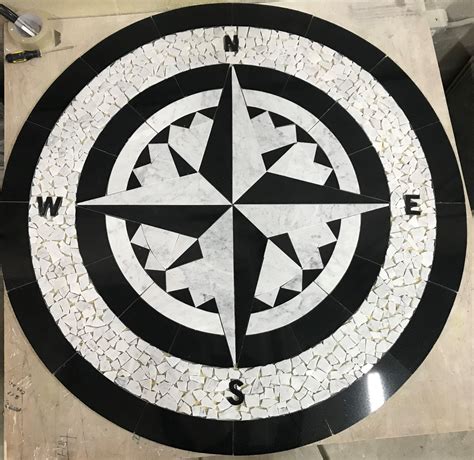 Floor Medallion Marble Mosaic Compass Rose Star Design M042 Etsy