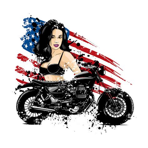 Beautiful Biker Girl With Her Motorcycle And American Flag Digital Art By Dean Zangirolami Pixels