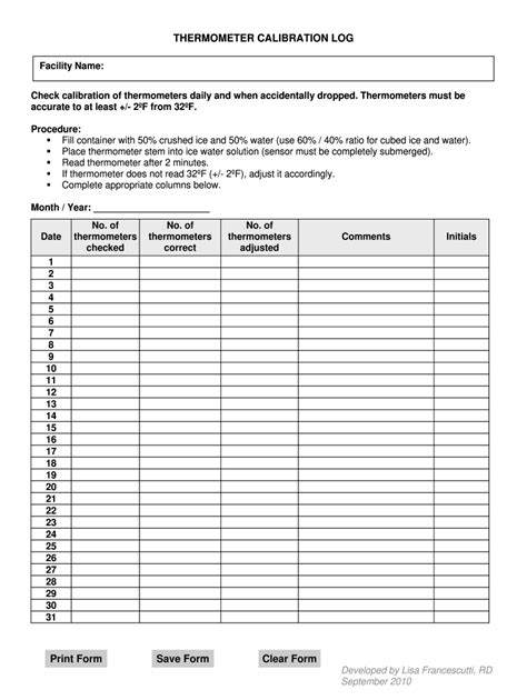 Thermometer Calibration Record Sheet Template Fill