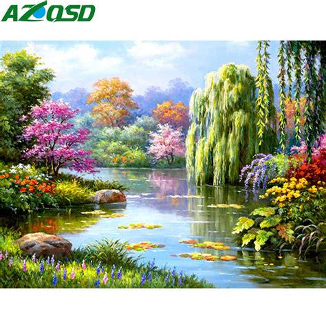 Azqsd Diamond Painting Nature Full Square Landscape Diamond Mosaic Tree