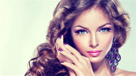 Wallpaper Face Women Model Hands Long Hair Blue Eyes Brunette