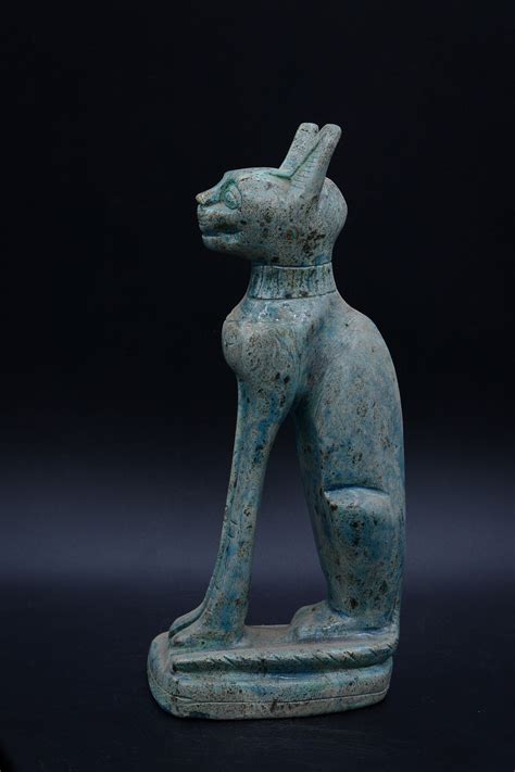unique egyptian art statue of goddess bastet cat blue green etsy