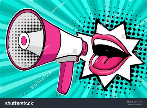 sexy open female mouth and megaphone screaming announcement vector background in comic retro