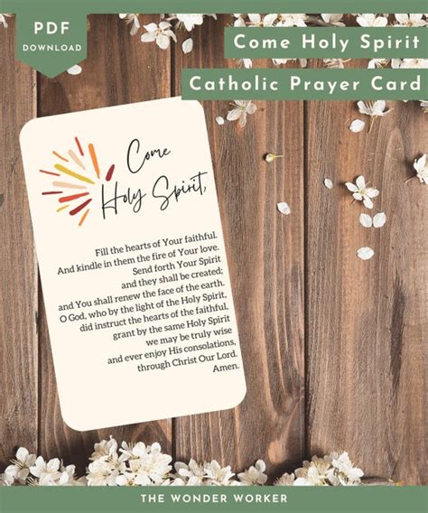 Come Holy Spirit Catholic Prayer Card Digital Download Etsy