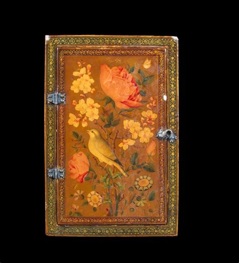 bonhams a qajar lacquer papier mâché mirror case attributed to muhammad baqir isfahani persia