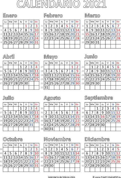 Calendario De México 2021 Imprimir El Pdf Gratis