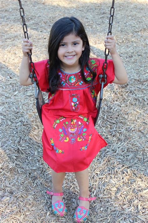 Girls Mexican Dress With Floral Embroidery Etsy In 2021 Mexican