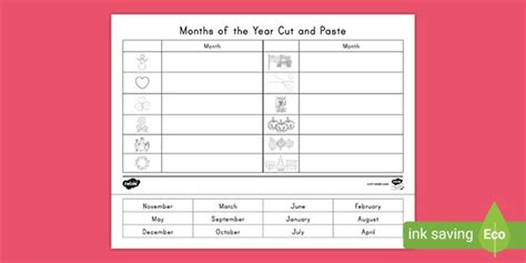 Months Of The Year Word And Picture Matching Activity