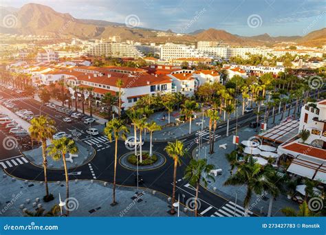 Sunset Cityscape Of Playa De Las Americas Holiday Resort Streets In