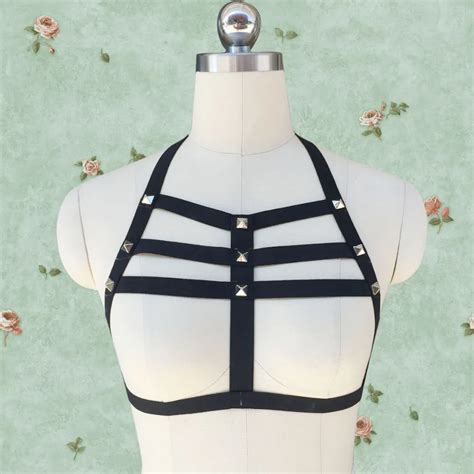 Women Leaf Shape Harajuku Gothic Cage Bra Harness Sexy Costumes Lingerie Black Cage Bra Summer