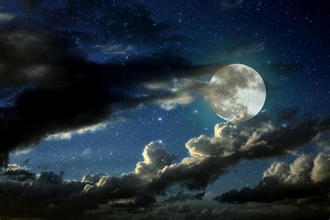 Full Moon Stars Clouds Shadows Wallpaper Nature And Landscape