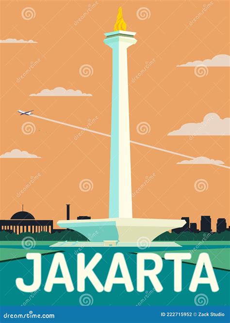 Illustration Monas Jakarta Landmark Icon On Black Background Cartoon