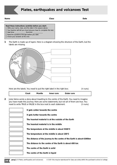 Listening introduction to the test and all 4 parts together. Plate Tectonics Test