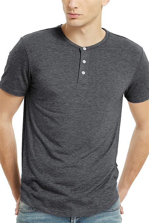 Buy Mens Henley Short Sleeve 3 Button T Shirts For Men L Charcoal