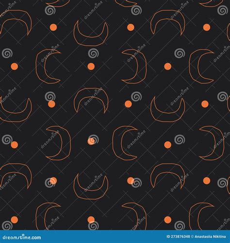Seamless Pattern With Moon Motifs On A Dark Background Stock Vector