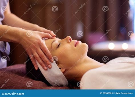 Woman Having Face And Head Massage At Spa Stock Image Image Of Professional Lying 89540685