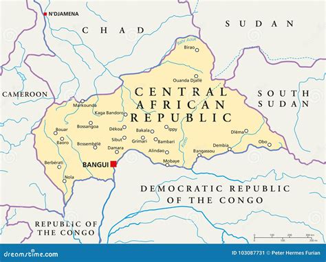 Mapa Político De República Centro Africana Ilustração Do Vetor