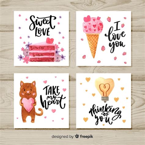 Free Vector Collection Of Watercolor Valentine Cards
