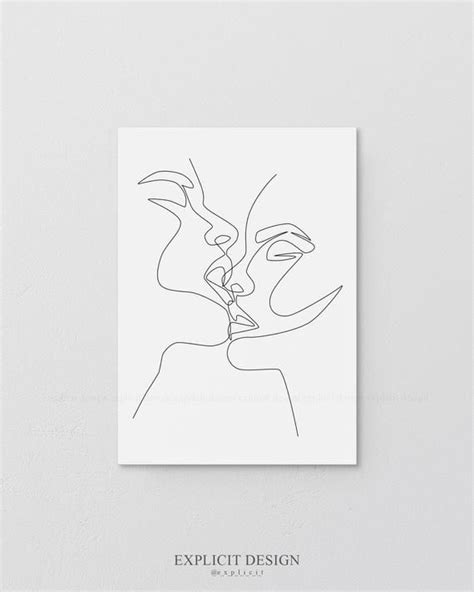 Anyway i prefer to draw by rough paper. Couple Kiss Printable, One Line Drawing Print, Black and ...