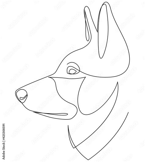 Dog Portrait In Continuous Line Art Drawing Style German Shepherd Head