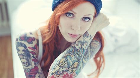 wallpaper face women redhead model tattoo blue fashion readhead person skin head