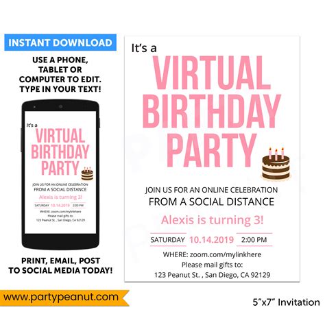 Virtual Birthday Party Invitation Ecard - Party Peanut