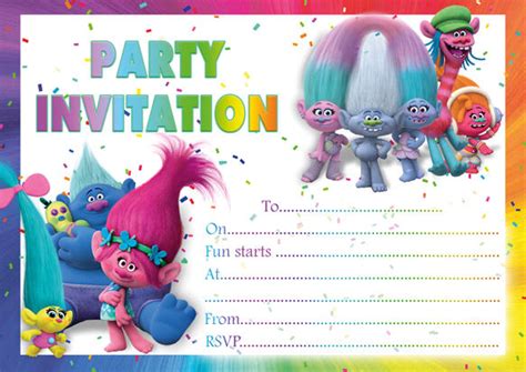 Trolls birthday party troll party 4th birthday parties birthday ideas twin birthday princess birthday party printables party ideas birthdays. 10 x Trolls Birthday Party Invitations or Thank you cards ...