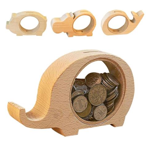 Transparent Wood Animal Design Piggy Bank Coin Box Money Box Best Ts