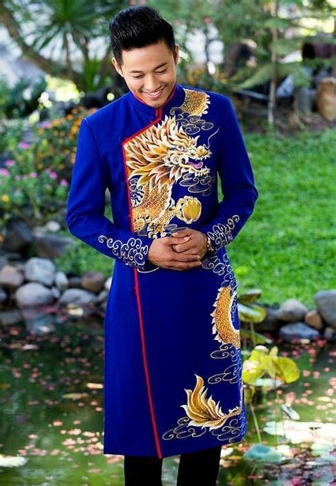 Men Ao Dai Nam Cach Tan Vietnamese Traditional Dress For Men Navy Blue