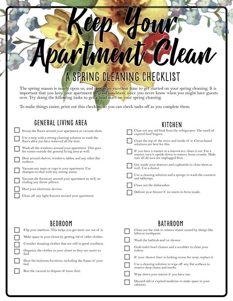Cleaning Checklist For Apartments Printable