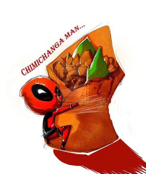 A Drawing Of A Deadpool Holding Up A Bag Of Chips With The Words