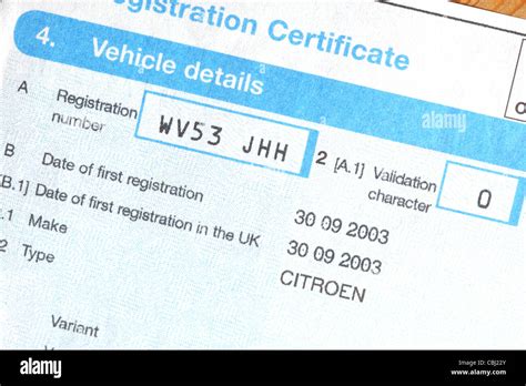 V5c Vehicle Registration Certificate Dvla Car Document Stock Photo Alamy