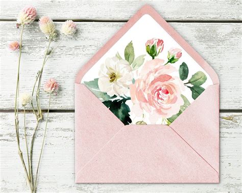 Dusty Pink Roses Envelope Liner Envelope Wedding Liner Green Etsy Pink Envelopes Envelope