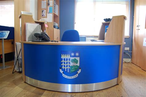 Many styles & seat materials to choose from. This small Flex Polo reception desk was installed into a school. The logo to the front panel was ...