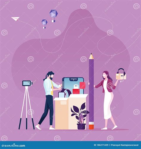 Online Unboxing Video Product Reviewing Concept Stock Vector