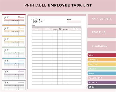 Employee Task List Printable Work Allocation Sheet Daily Etsy Uk