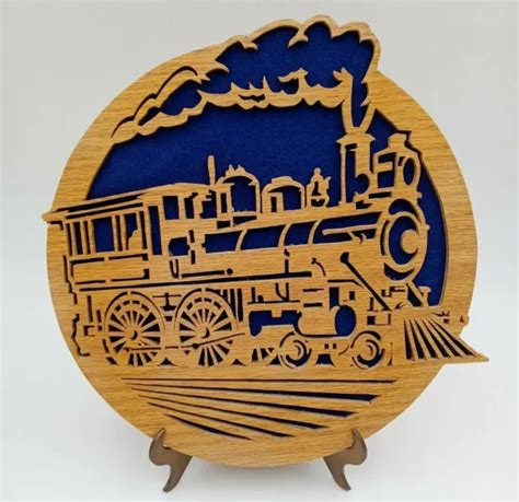 Vintage Train Locomotive Scroll Saw Wood Handcrafted Wall Folk Art