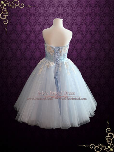 Ice Blue Retro Tea Length Ballerina Style Formal Dress Kelsey Ieie Bridal
