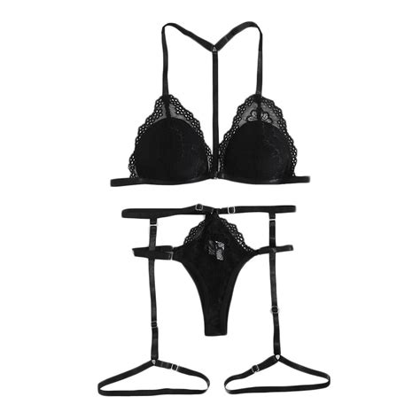 Qcmgmg Women Lingerie Set With Garter Lace Bandage Bra And Panty Set Sexy Bra And Panty Set