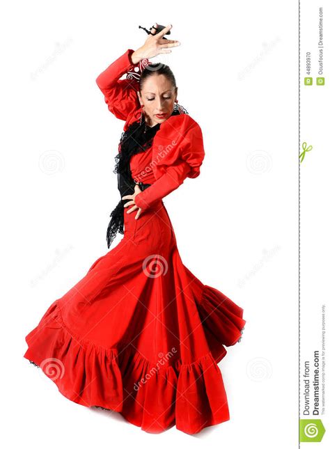 Young Spanish Woman Dancing Flamenco With Castanets In Her Hands Stock ...