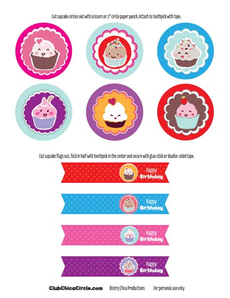 Quick and easy diy printable birthday cupcake toppers and stickers with fun designs. Free Happy Birthday Cupcake Topper Printable