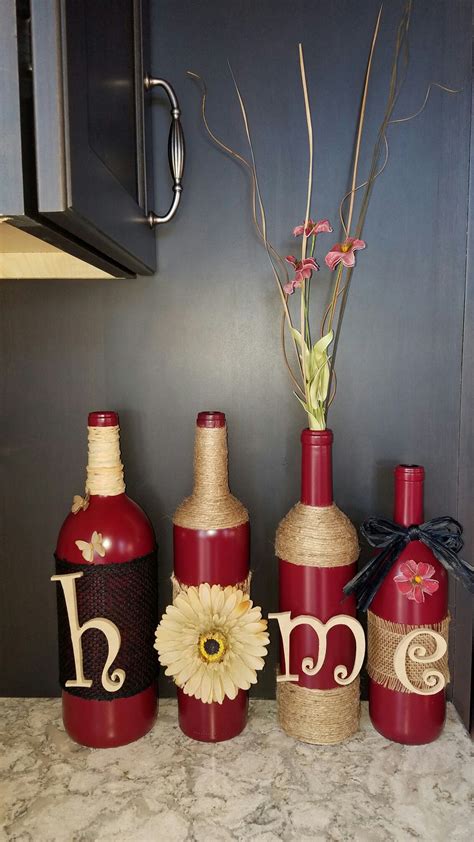Burgundy Decorated Wine Bottles Wine Bottle Crafts Diy Glass Bottle