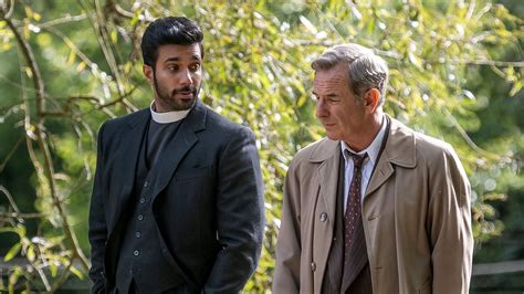 Robson Green Films Grantchester With New Vicar Rishi Nair While Tom