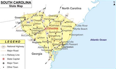 South Carolina Map Map Of South Carolina State Usa Highways