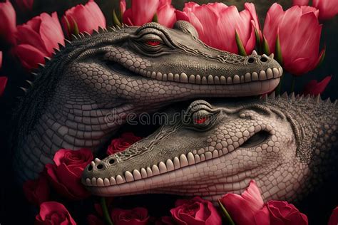 Valentines Day Cuddling Animals Alligator Couple3 Generative Ai