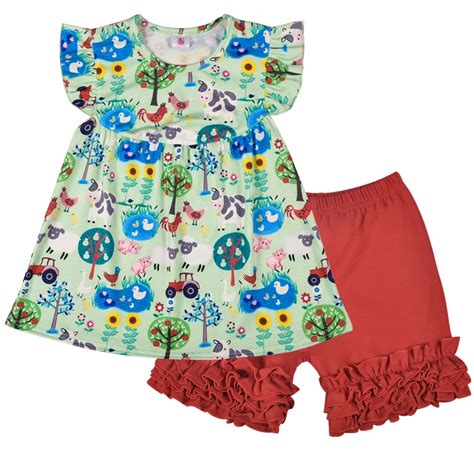 Girl Outfit Baby Girl Summer Clothes Cute Print Top With Red Shorts Set
