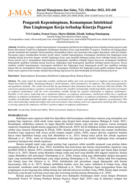 PDF Pengaruh Kepemimpinan Kemampuan Intelektual Dan Lingkungan Kerja
