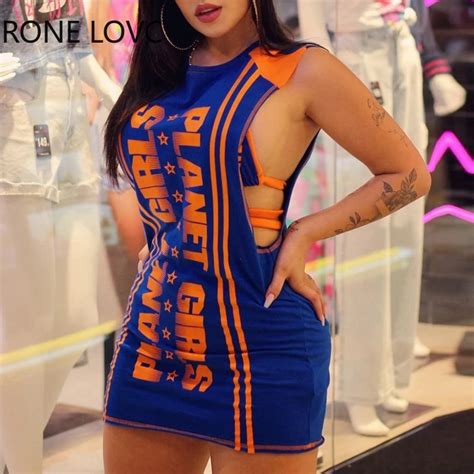 Women Skinny Mini Hollow Out Letter Sexy Bodycon Tank Dress Dresses
