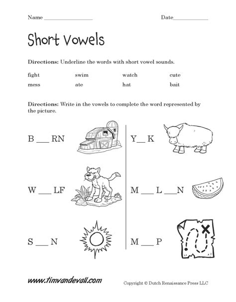 Short Vowel Worksheet Tims Printables
